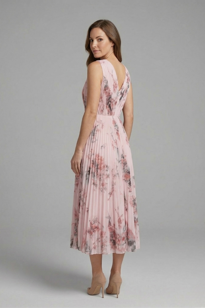 Women’s Sleeveless Dress with V-Neck and Pleated Skirt