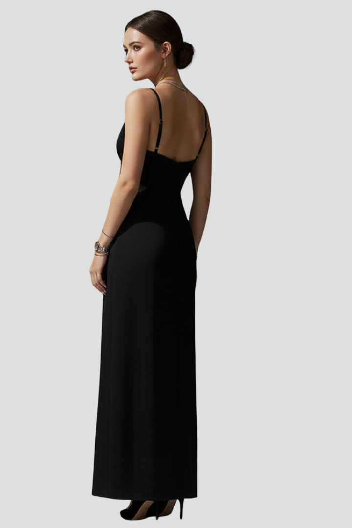 Women’s V-Neck Dress with Spaghetti Straps and Side Slit