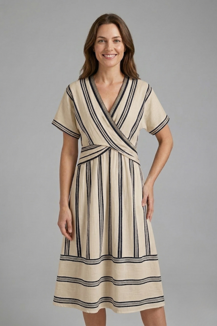 Women’s Wrap Dress with V-Neck and Short Sleeves