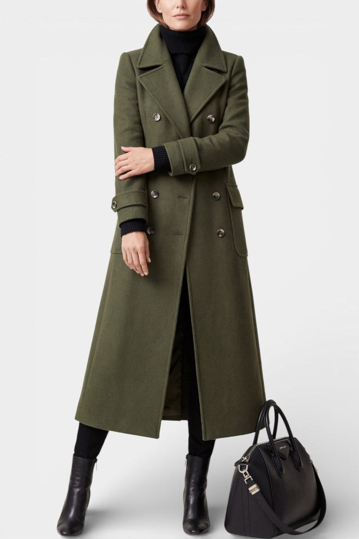 Franka Long Wool Coat with Tailored Fit and Elegant Double-Breasted Design