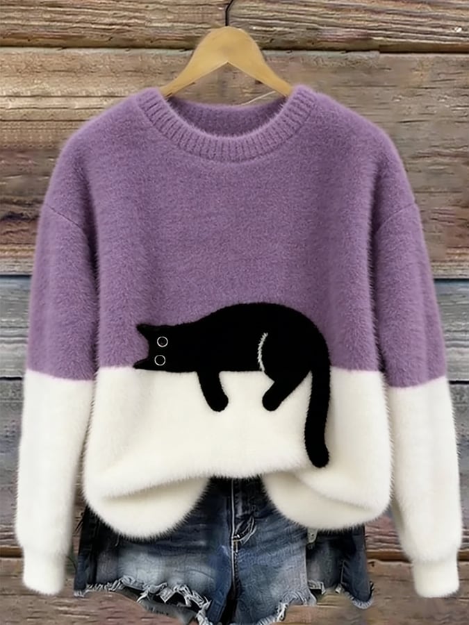 Caitlin Casual Cat Graphic Sweater