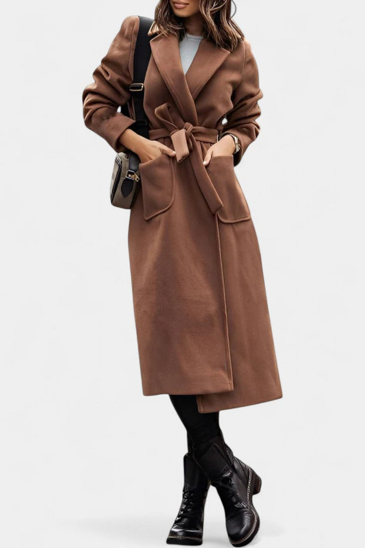 Capucine Belted Coat with Notched Collar and Pockets
