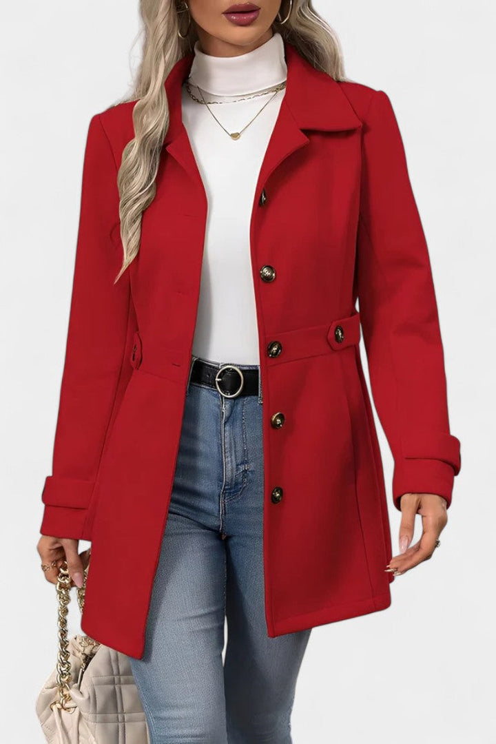 Cléophée Elegant Mid-Length Coat with Adjustable Belt