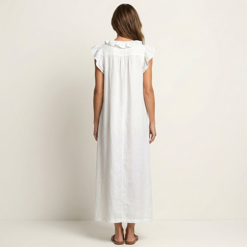 Josette Ruffle V-Neck Linen Maxi Dress