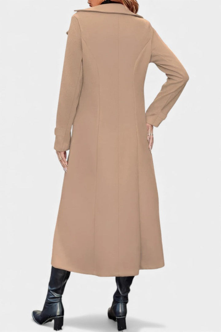 Naissa Long Notched Lapel Double-Breasted Coat