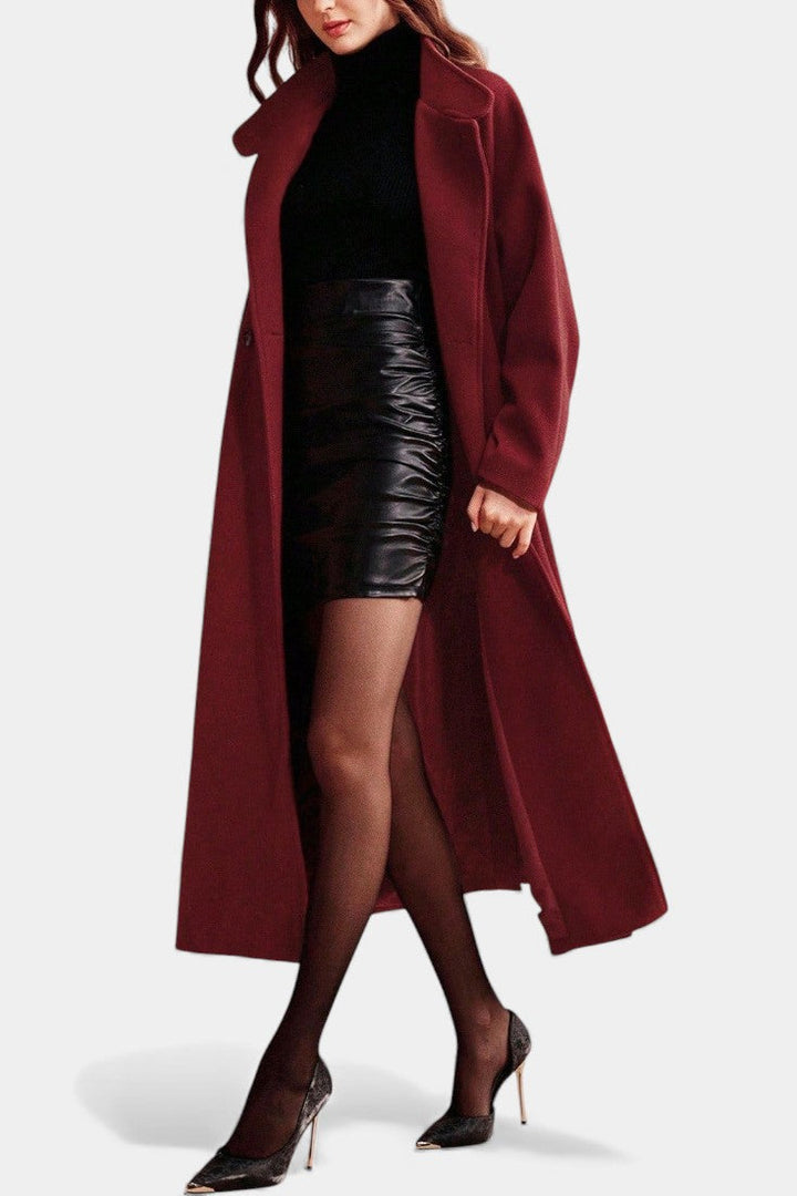 Zyana Long Belted Coat with Adjustable Collar
