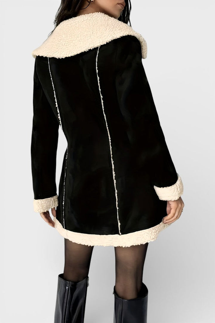 Jorane Mid-Length Aviator Coat in Soft Fleece Suede