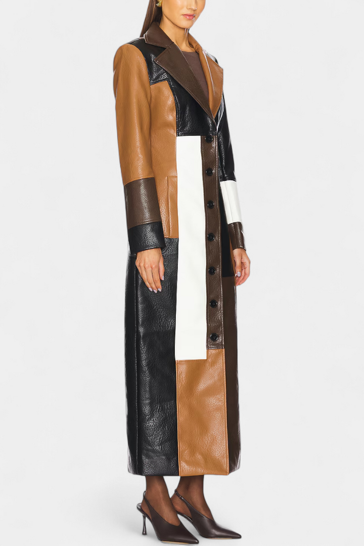 Norelle Structured Cut Patchwork Trench with Modern Contrasts