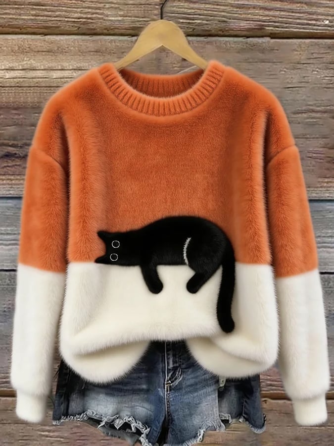 Caitlin Casual Cat Graphic Sweater