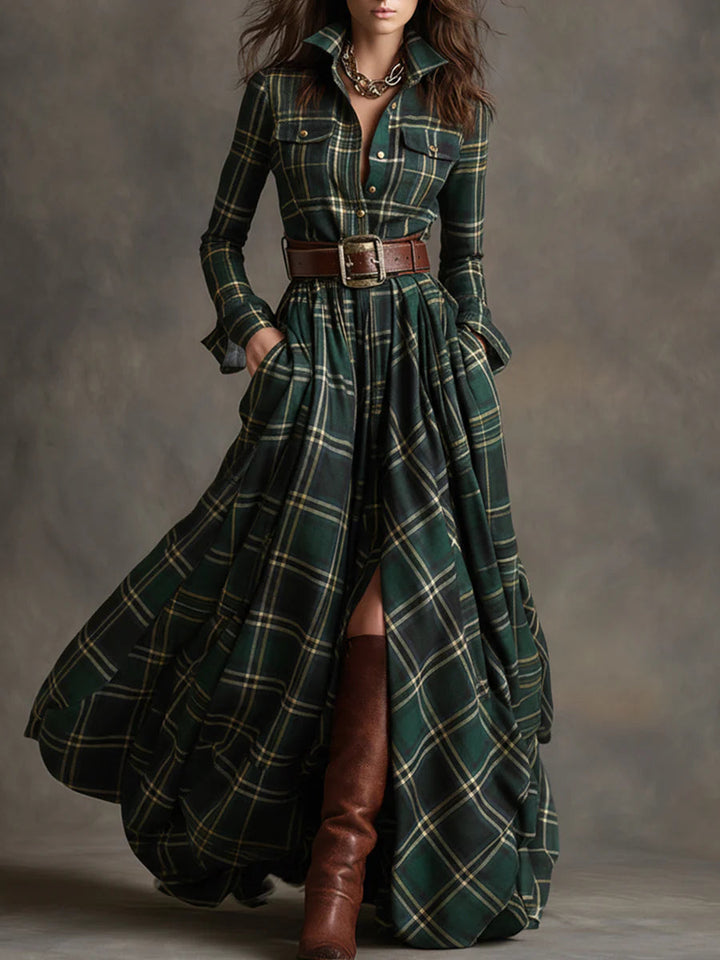 Beatriz Long plaid dress
