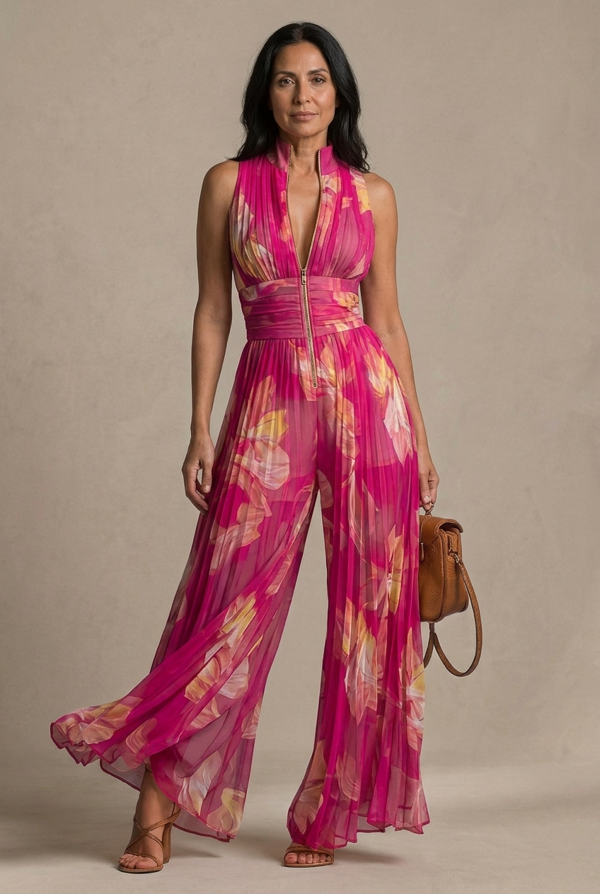 Nicole Pleated Chiffon Jumpsuit