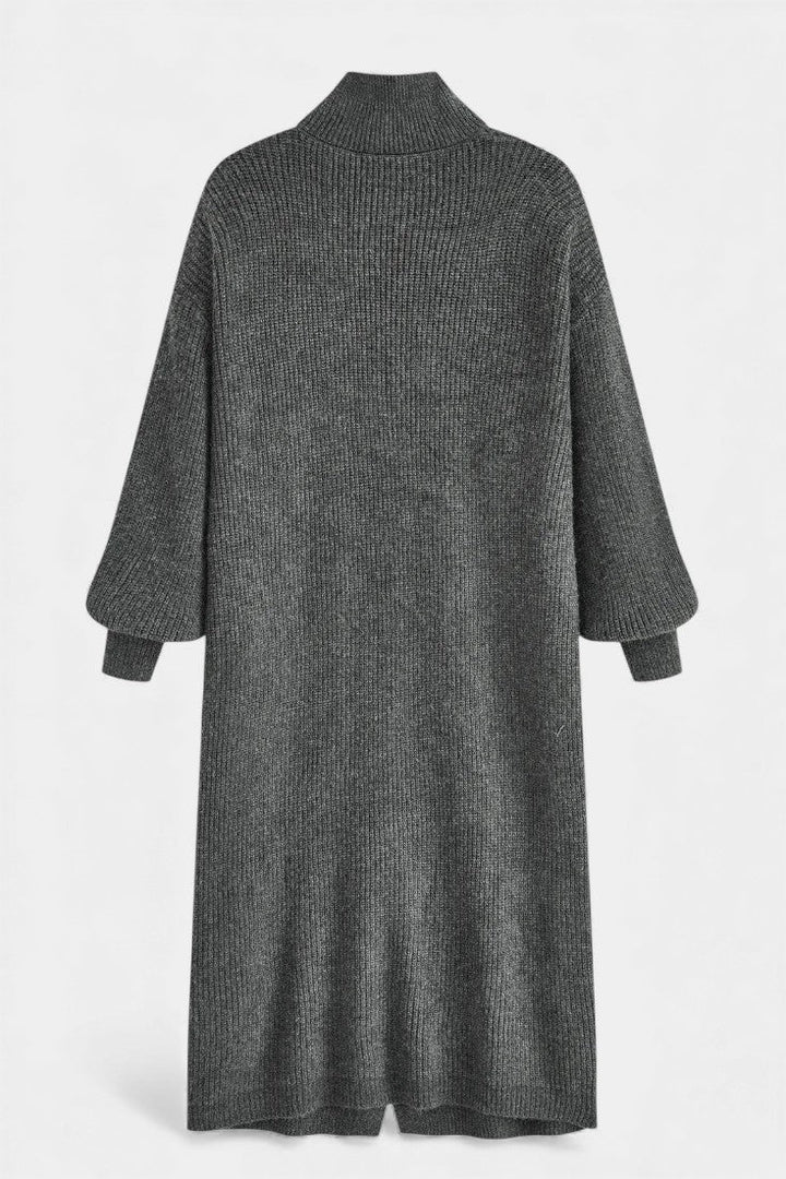 Clarisse Long Knit Coat with Soft Turtleneck and Button Closure