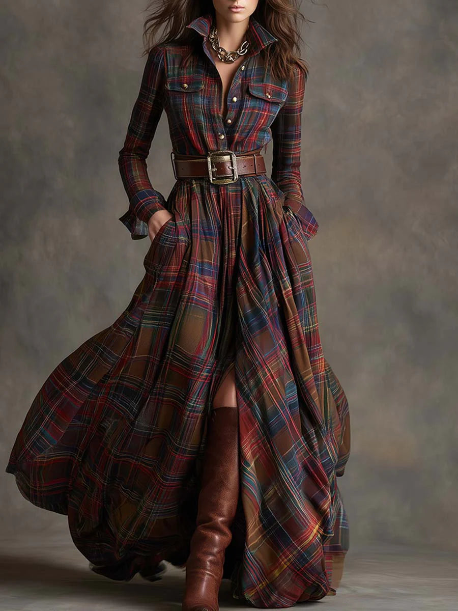 Beatriz Long plaid dress