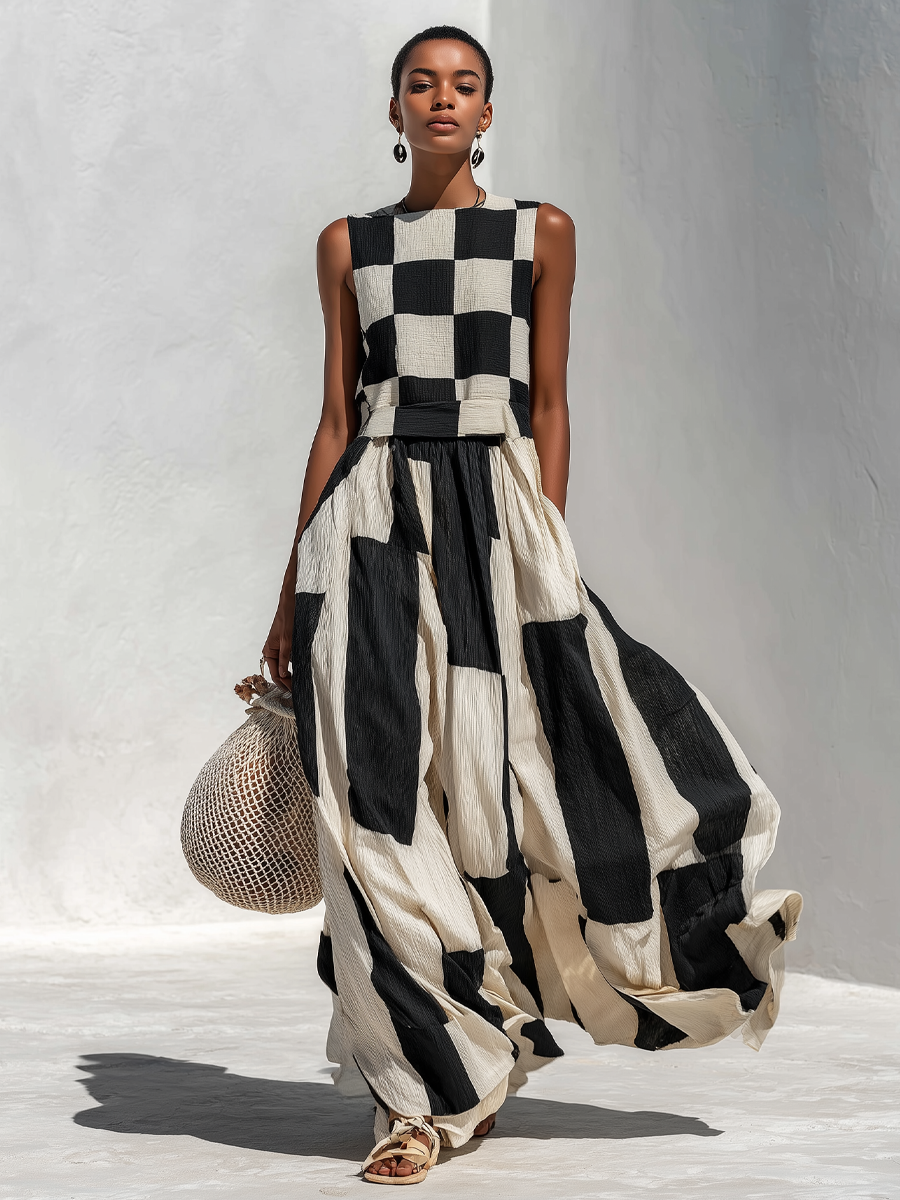 Ardenne Paid and Stripe Maxi Dress