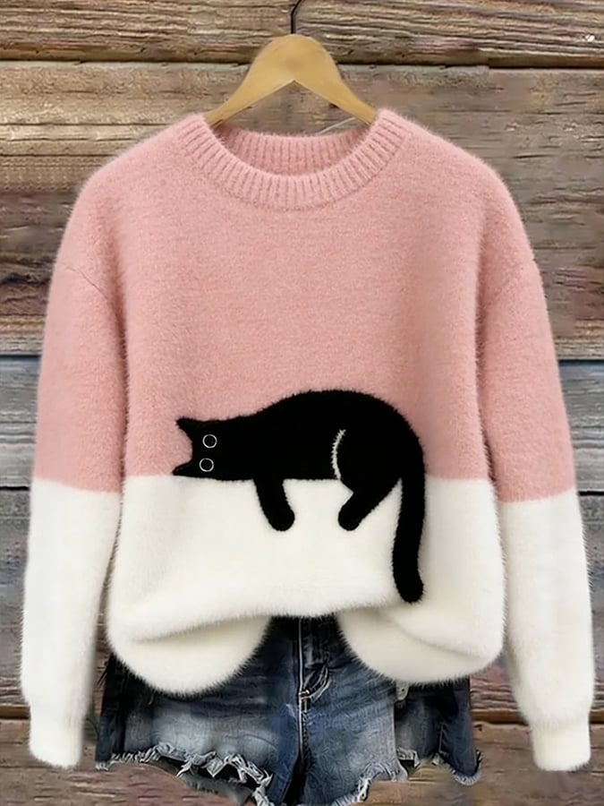 Caitlin Casual Cat Graphic Sweater