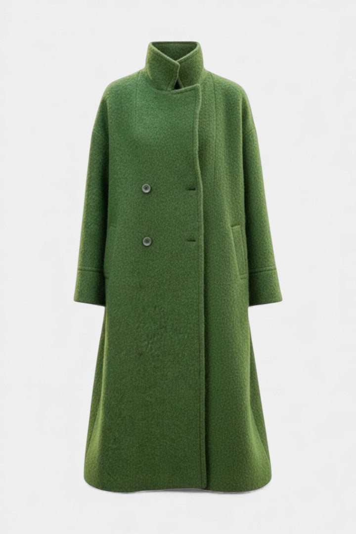 Camile Long Oversized Double-Breasted Coat with Notched Collar