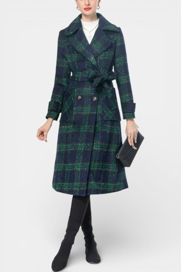 Lara Long Crossed Coat in Blue-Green