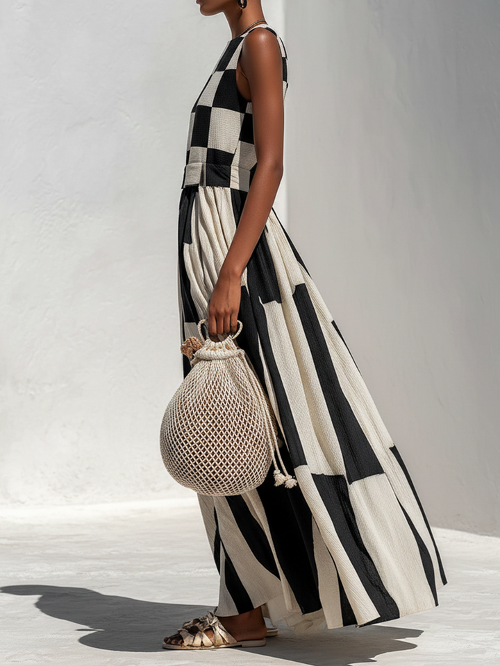 Ardenne Paid and Stripe Maxi Dress