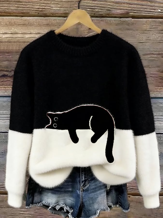 Caitlin Casual Cat Graphic Sweater