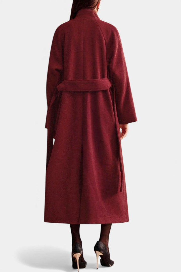 Zyana Long Belted Coat with Adjustable Collar