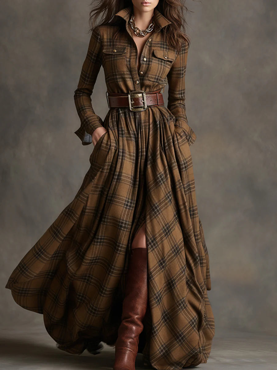 Beatriz Long plaid dress
