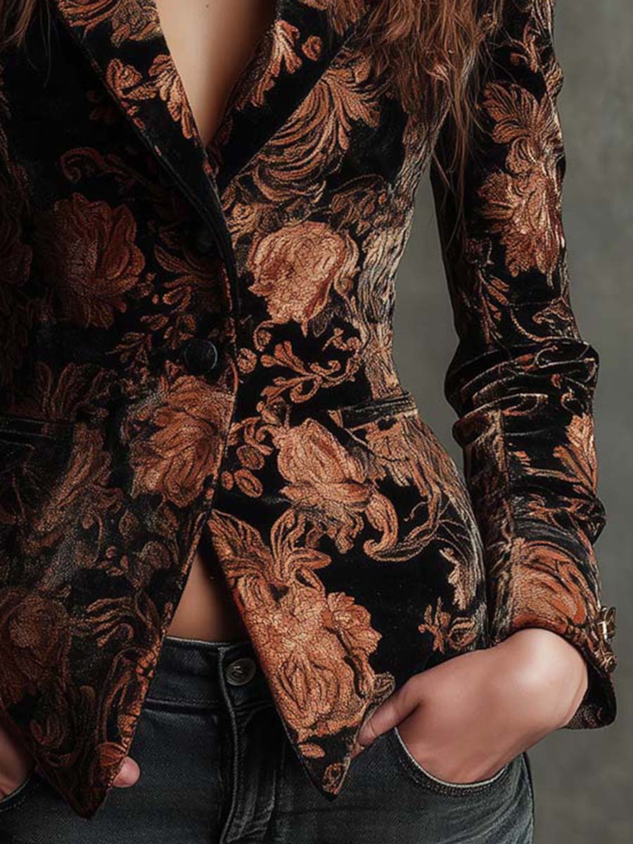 Rachel Velvet Floral Print Blazer