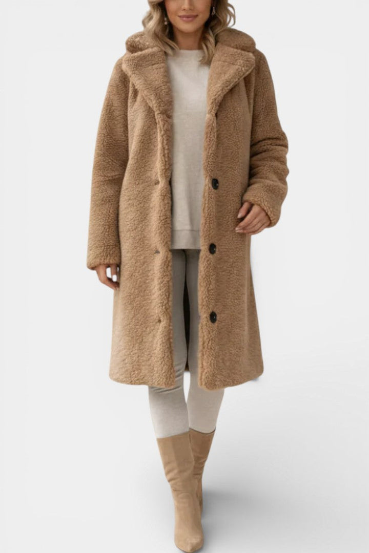 Verdeline Teddy Long Oversized Coat with Notched Collar