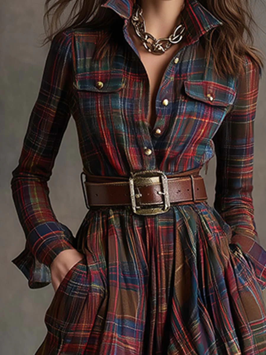 Beatriz Long plaid dress