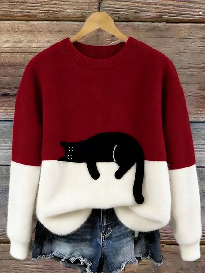 Caitlin Casual Cat Graphic Sweater