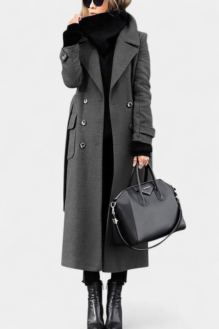 Franka Long Wool Coat with Tailored Fit and Elegant Double-Breasted Design