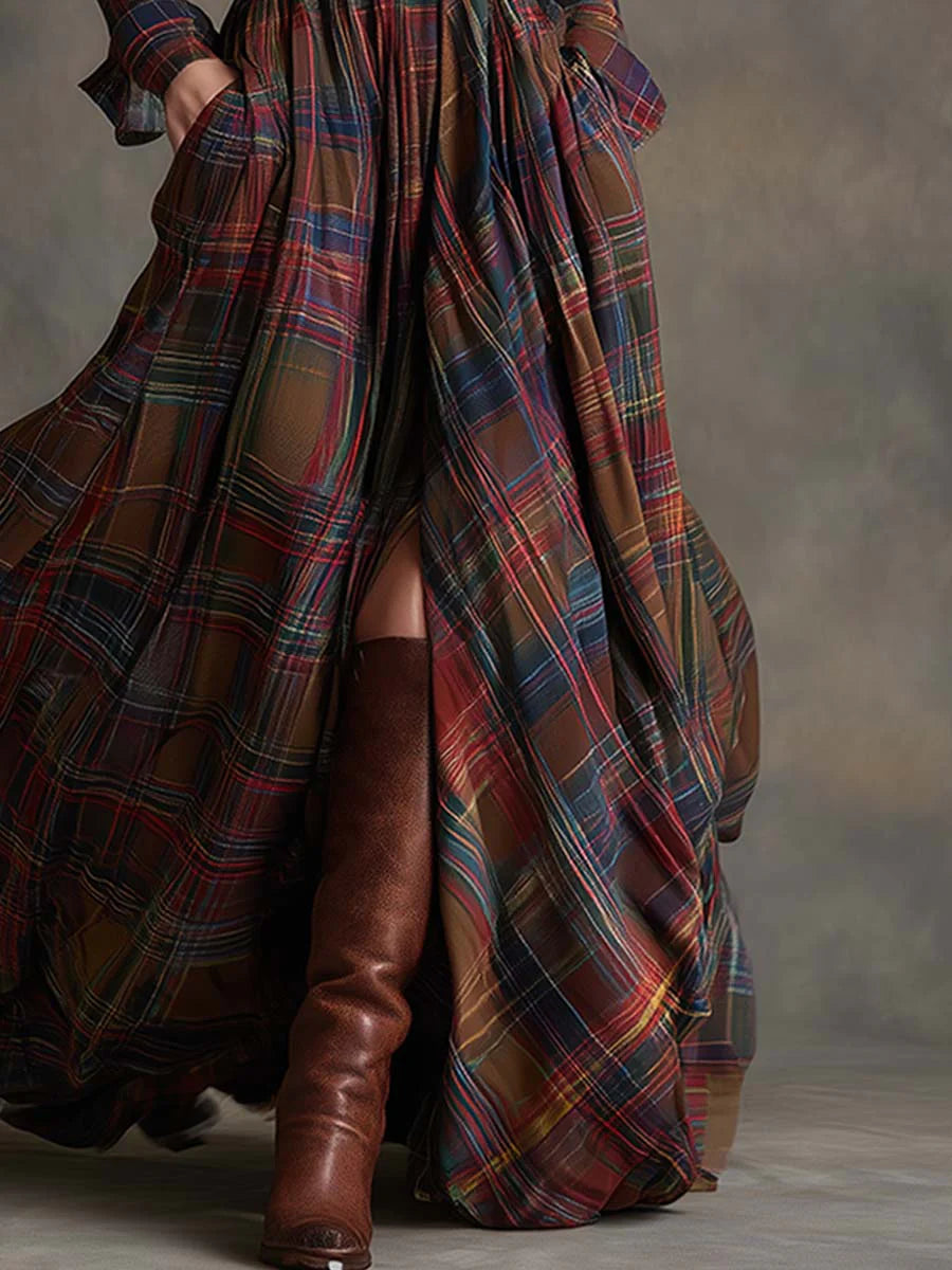 Beatriz Long plaid dress