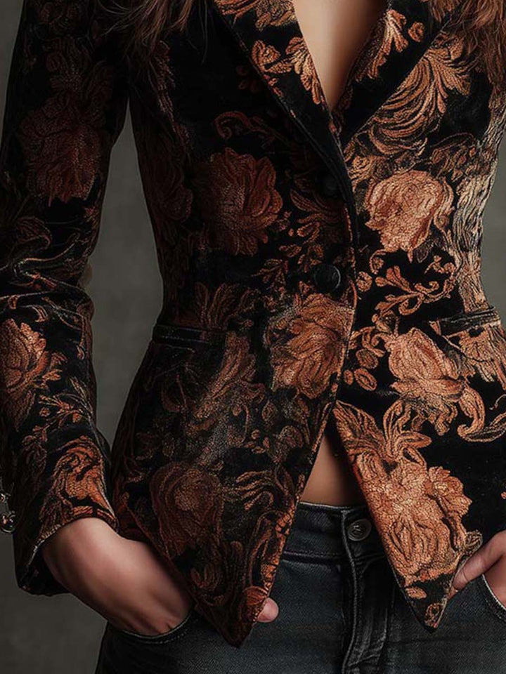 Rachel Velvet Floral Print Blazer