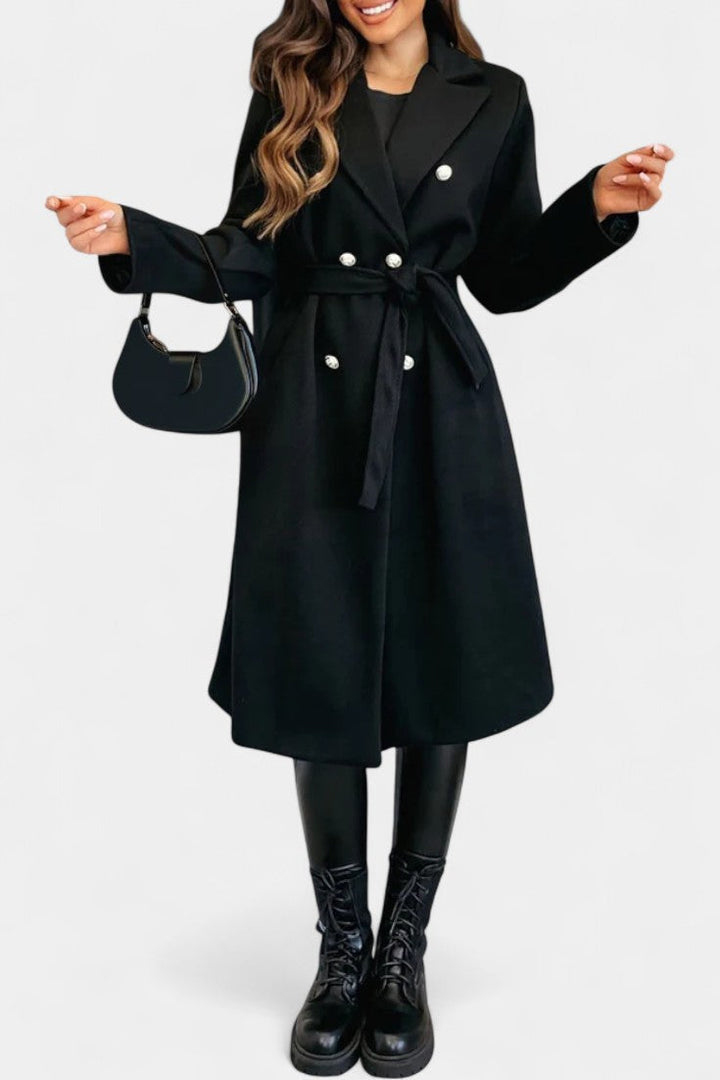 Miguelle Double-Breasted Coat with Tie Belt
