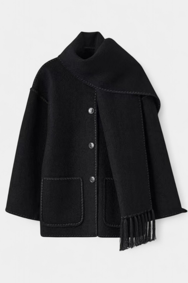 Pauline Coat with Integrated Scarf and Fluid Silhouette