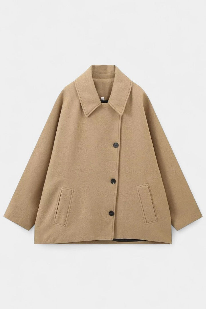Ambreline Mid-Length Wool Batwing Coat with Notched Collar
