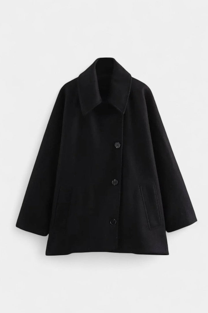 Ambreline Mid-Length Wool Batwing Coat with Notched Collar
