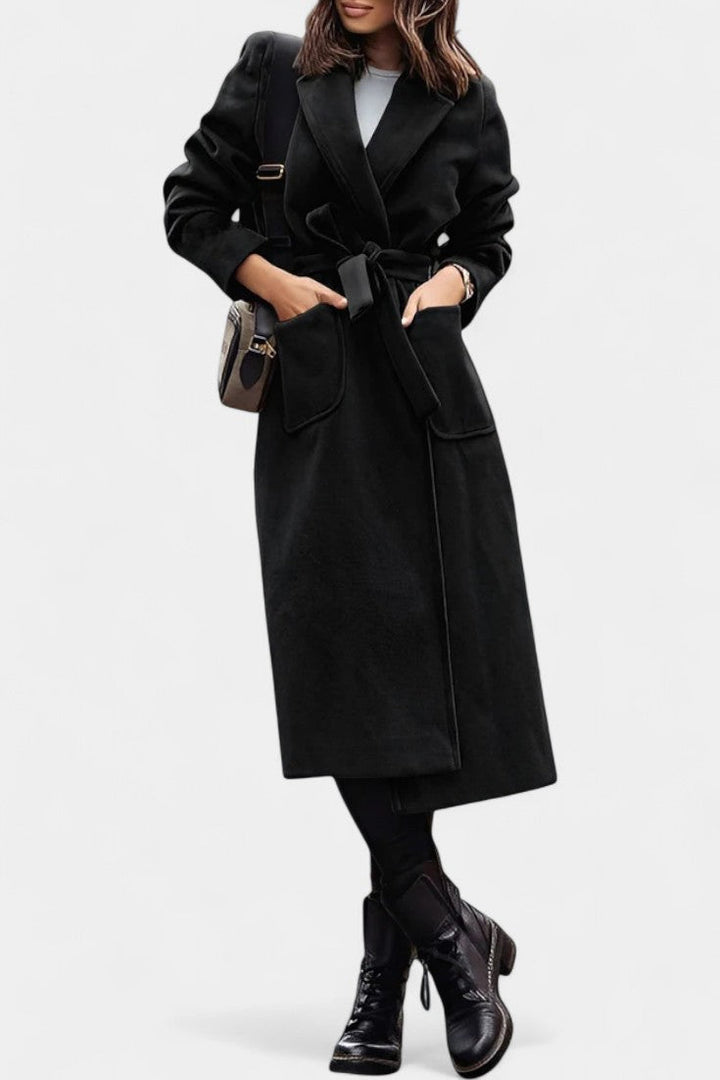Capucine Belted Coat with Notched Collar and Pockets