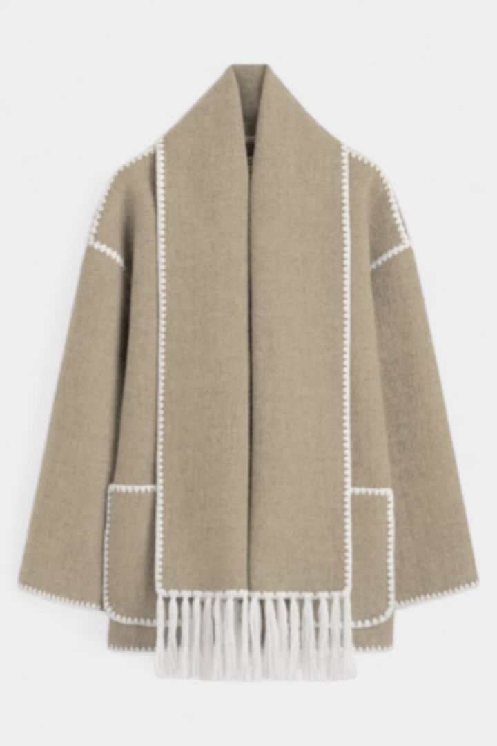 Pauline Coat with Integrated Scarf and Fluid Silhouette