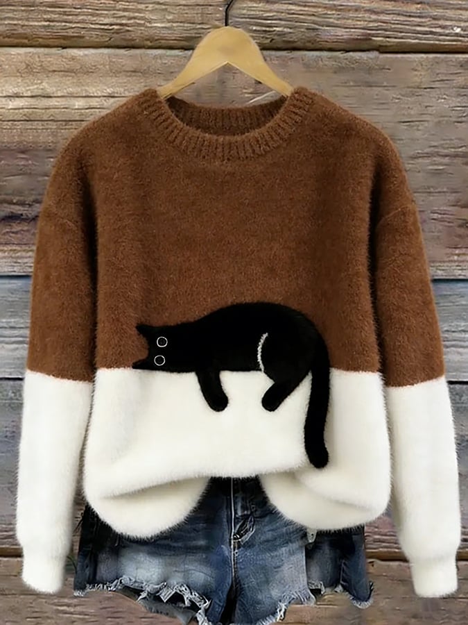 Caitlin Casual Cat Graphic Sweater