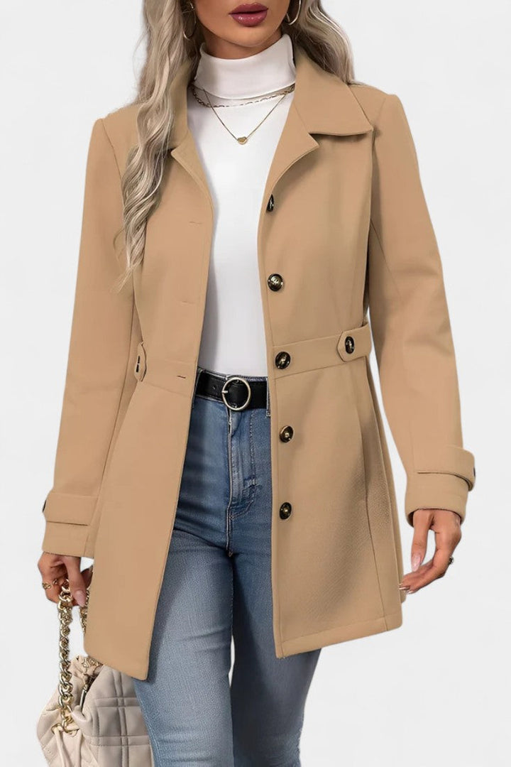 Cléophée Elegant Mid-Length Coat with Adjustable Belt